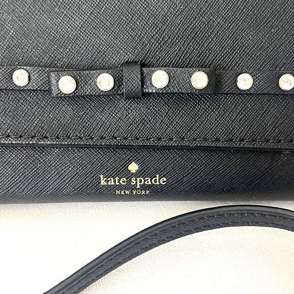 Kate Spade Laurel Way Jeweled Crossbody Bag Black Bow and Crystals Card Slots - Picture 5 of 10